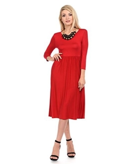 iconic luxe Women's Fit and Flare Midi Dress with Pockets in Solid and Floral - Made in USA