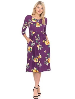 iconic luxe Women's Fit and Flare Midi Dress with Pockets in Solid and Floral - Made in USA