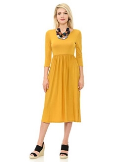 iconic luxe Women's Fit and Flare Midi Dress with Pockets in Solid and Floral - Made in USA