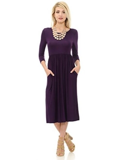 iconic luxe Women's Fit and Flare Midi Dress with Pockets in Solid and Floral - Made in USA