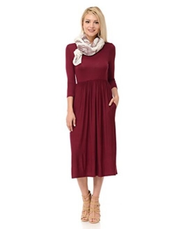 iconic luxe Women's Fit and Flare Midi Dress with Pockets in Solid and Floral - Made in USA