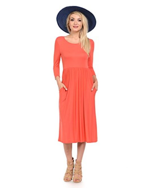 iconic luxe Women's Fit and Flare Midi Dress with Pockets in Solid and Floral - Made in USA