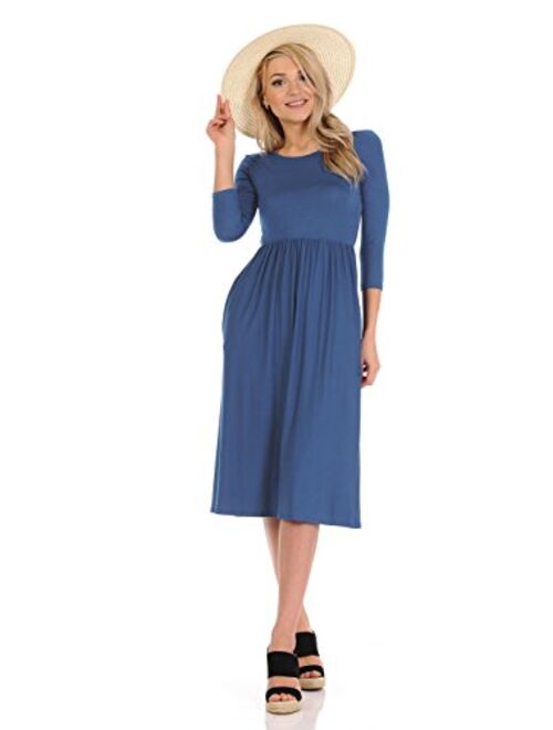 iconic luxe Women's Fit and Flare Midi Dress with Pockets in Solid and Floral - Made in USA