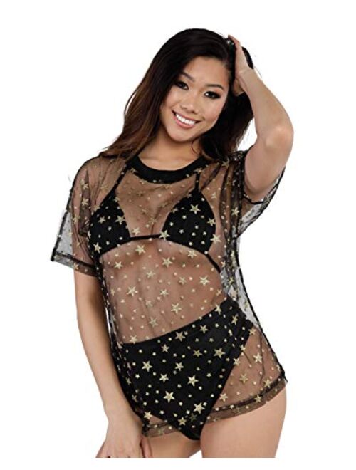 iHeartRaves Women's See Through Fishnet & Mesh Tee Shirts