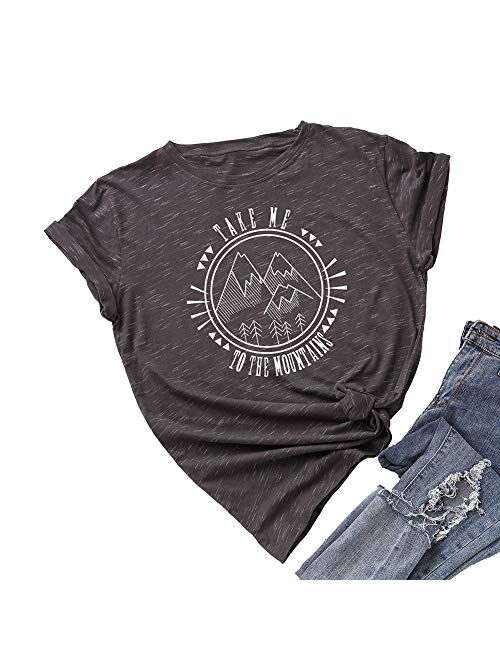 JTJFIT Womens Take Me to The Mountains T Shirt Tee Casual Girl T-Shirt Top