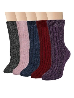 5 Pairs Womens Wool Socks Winter Cute Cat Warm Socks Thick Knit Cozy Socks Gifts for Women