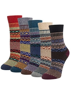 5 Pairs Womens Wool Socks Winter Cute Cat Warm Socks Thick Knit Cozy Socks Gifts for Women