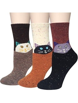 5 Pairs Womens Wool Socks Winter Cute Cat Warm Socks Thick Knit Cozy Socks Gifts for Women