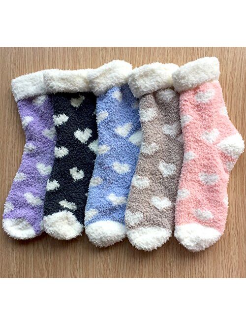 Loritta 5 Pairs Womens Fuzzy Socks Winter Warm Cozy Fluffy Super Soft Slipper Socks