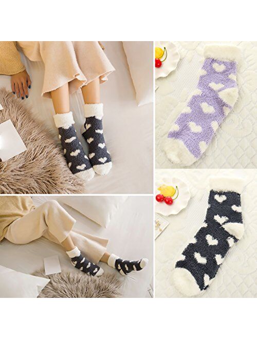 Loritta 5 Pairs Womens Fuzzy Socks Winter Warm Cozy Fluffy Super Soft Slipper Socks