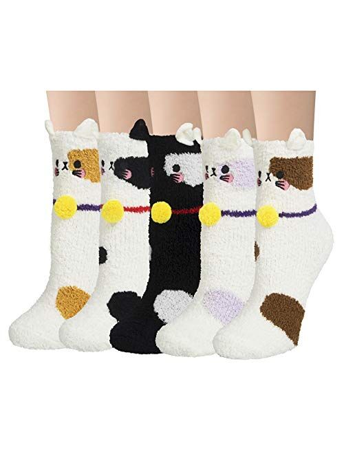 Loritta 5 Pairs Womens Fuzzy Socks Winter Warm Cozy Fluffy Super Soft Slipper Socks