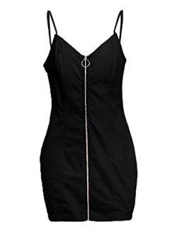 YMING Womens Zipper Front Dress Club Sleeveless Midi Bodycon Plus Size Midi Dress