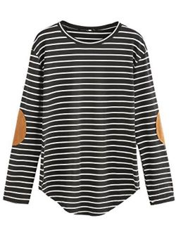 Women's Elbow Patch Striped High Low Top T-Shirt