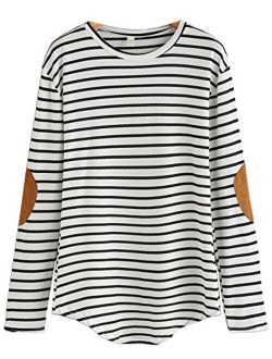 Women's Elbow Patch Striped High Low Top T-Shirt