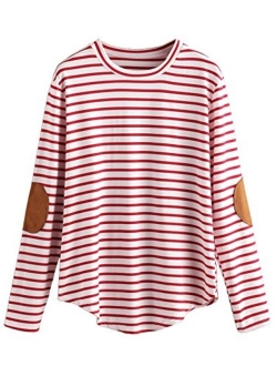 Women's Elbow Patch Striped High Low Top T-Shirt