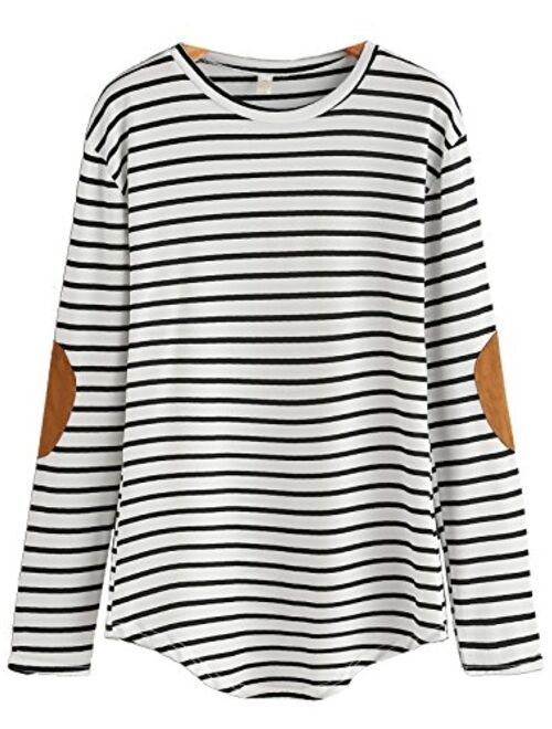 Milumia Women's Elbow Patch Striped High Low Top T-Shirt