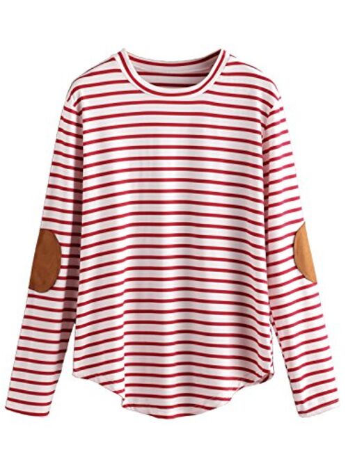 Milumia Women's Elbow Patch Striped High Low Top T-Shirt