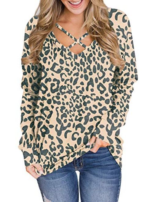 Spadehill Women V Neck Criss Cross Long Sleeve Shirt