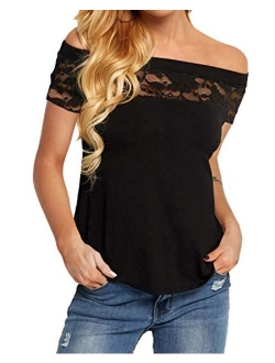 YOINS Women Tops Cold Shoulder Blouse Shirts Long Bell Sleeves Patchwork Lace Insert Fashion Tops