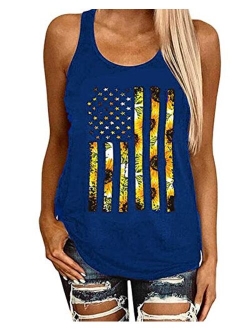 Ferrtye Womens Sunflower Tank Tops American Flag Sleeveless Summer Shirts Tops