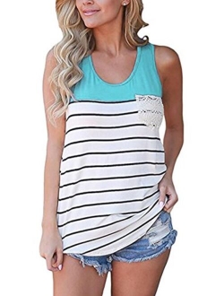 Hount Womens Colorblock Striped Racerback Tank Tops Casual Sleeveless Cami Tunic Tops Blouses