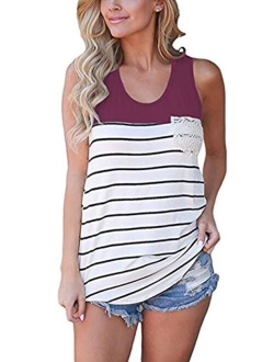 Hount Womens Colorblock Striped Racerback Tank Tops Casual Sleeveless Cami Tunic Tops Blouses