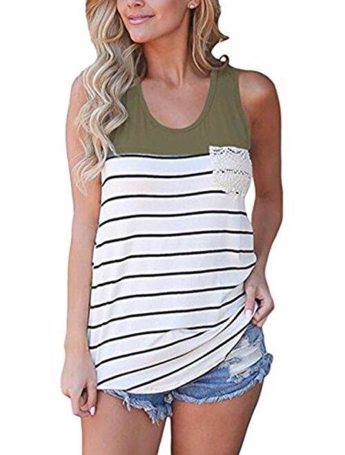 Hount Womens Colorblock Striped Racerback Tank Tops Casual Sleeveless Cami Tunic Tops Blouses