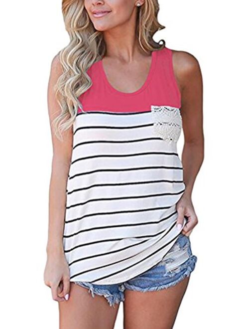 Hount Womens Colorblock Striped Racerback Tank Tops Casual Sleeveless Cami Tunic Tops Blouses