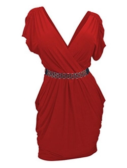 eVogues Plus Size Deep V-Neck Wrap Bodice Dress