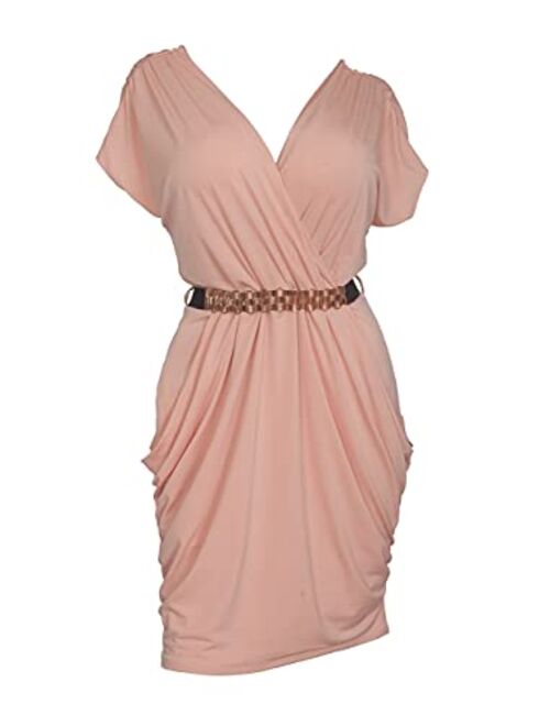 eVogues Plus Size Deep V-Neck Wrap Bodice Dress