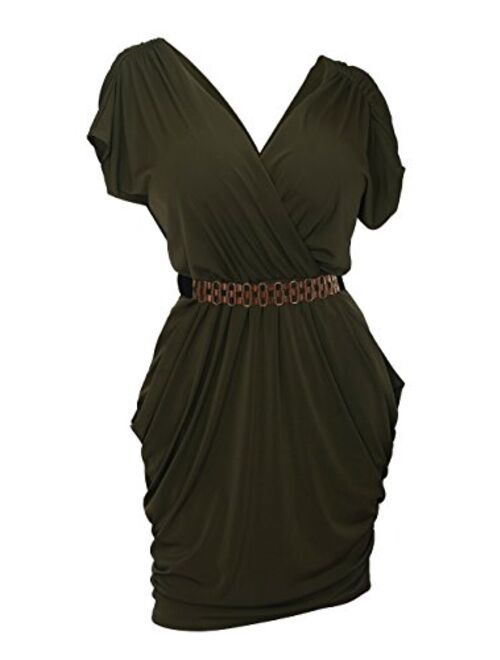 eVogues Plus Size Deep V-Neck Wrap Bodice Dress