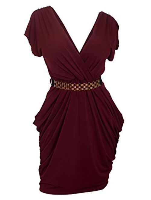 eVogues Plus Size Deep V-Neck Wrap Bodice Dress