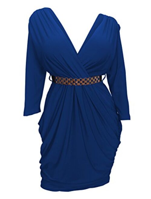 eVogues Plus Size Deep V-Neck Wrap Bodice Dress