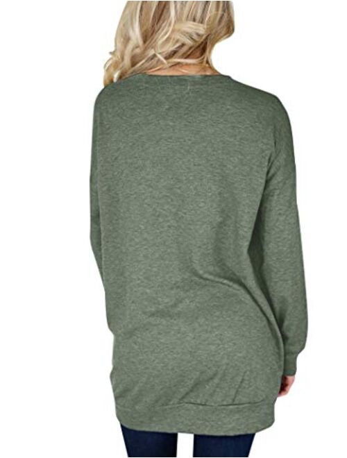 Bingerlily Women's Casual Long Sleeve Top Tunics Crew Neck Shirts Loose Fitting Blouses with Pocket