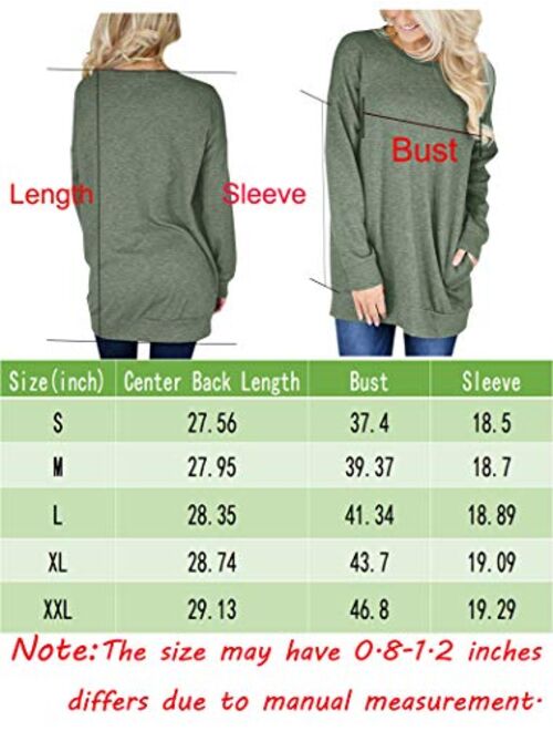 Bingerlily Women's Casual Long Sleeve Top Tunics Crew Neck Shirts Loose Fitting Blouses with Pocket