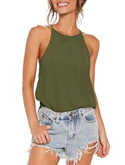 ZJCT Womens Shirts Halter Neck Racerback Tank Top Summer Casual Basic Tee Shirts