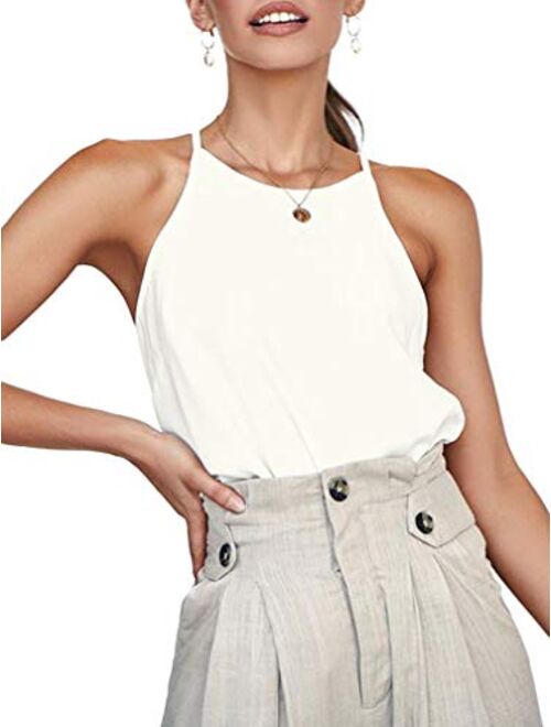 ZJCT Womens Shirts Halter Neck Racerback Tank Top Summer Casual Basic Tee Shirts