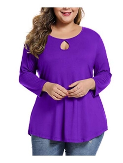 MONNURO Womens Plus Size 3/4 Sleeve Casual Loose Keyhole Sexy Tunic Tops Basic Tee Shirts