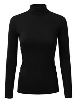 Doublju Soft Knit Turtleneck T-Shirt Top for Women with Plus Size