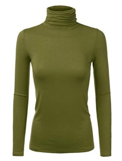 Doublju Soft Knit Turtleneck T-Shirt Top for Women with Plus Size