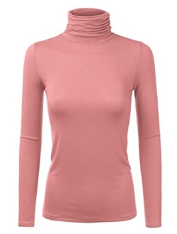 Doublju Soft Knit Turtleneck T-Shirt Top for Women with Plus Size