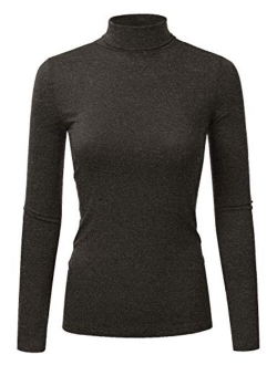 Doublju Soft Knit Turtleneck T-Shirt Top for Women with Plus Size