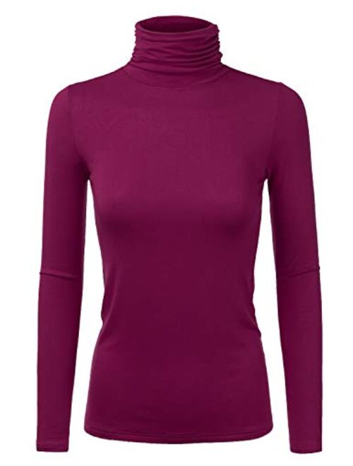 Doublju Soft Knit Turtleneck T-Shirt Top for Women with Plus Size