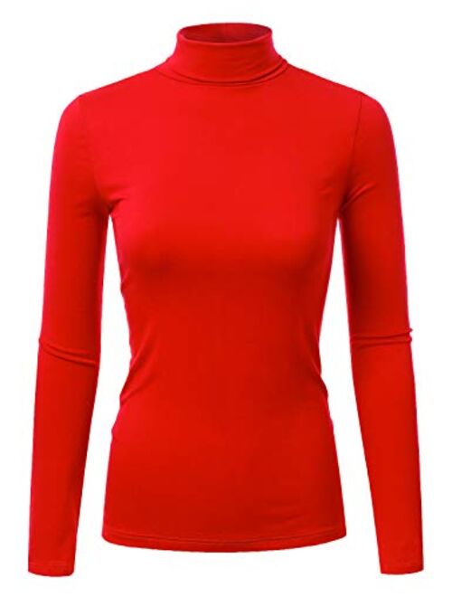 Doublju Soft Knit Turtleneck T-Shirt Top for Women with Plus Size