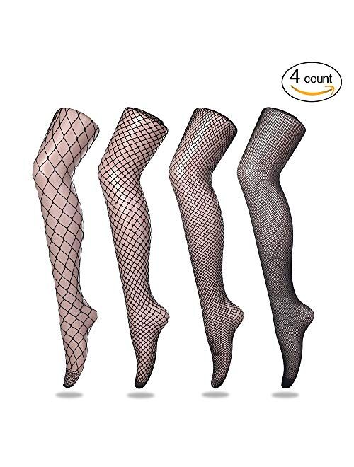 Fishnet Tights Stockings for Women-High Waist Sexy Fishnet Socks Pantyhose 4 Pairs Different Styles for Dancing Party GARTOL