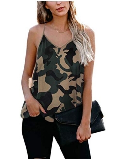 BMJL Women's Leopard Print Top Cute Spaghetti Strap Tank Sleeveless Camisole V Neck Cami Vest