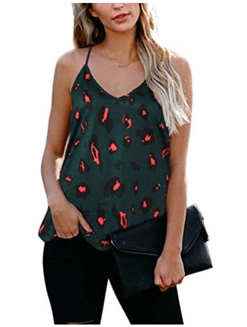 BMJL Women's Leopard Print Top Cute Spaghetti Strap Tank Sleeveless Camisole V Neck Cami Vest