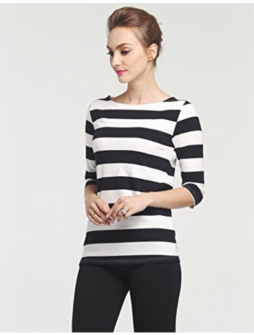 Camii Mia Women's 3/4 Sleeves Cotton Stripe T-Shirt