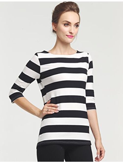 Camii Mia Women's 3/4 Sleeves Cotton Stripe T-Shirt