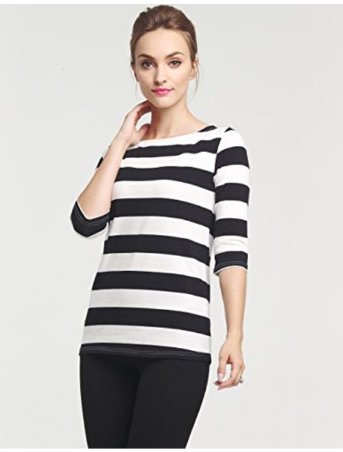 Camii Mia Women's 3/4 Sleeves Cotton Stripe T-Shirt